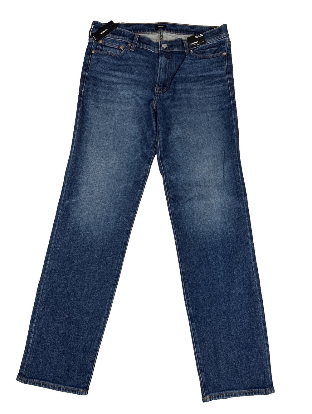 NWT Express Mens Slim Straight Stretch Jeans Medium Wash 34x34 47280434